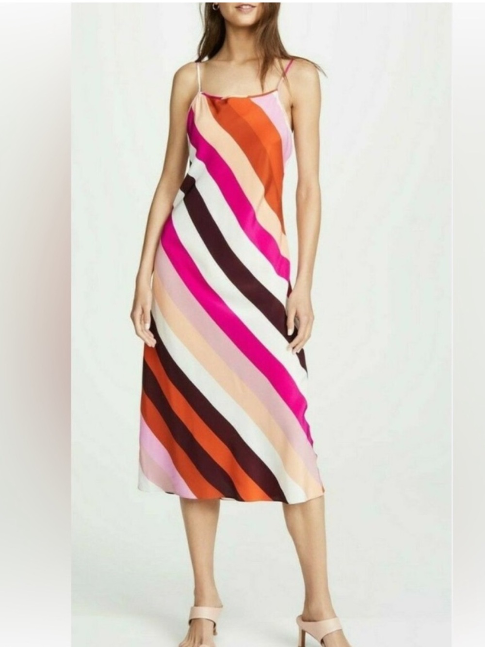 Striped Multicolor Slip Dress - Pink, Orange, White